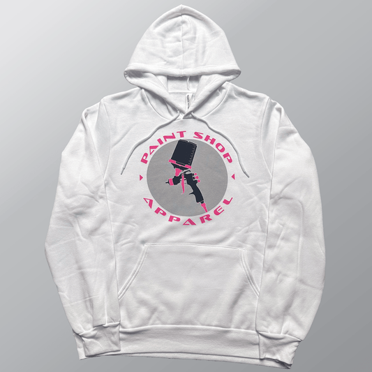 Pink and Black PSA Logo on White Hoodie